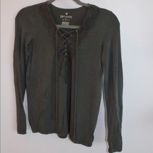 American Eagle v-neck lace up shirt